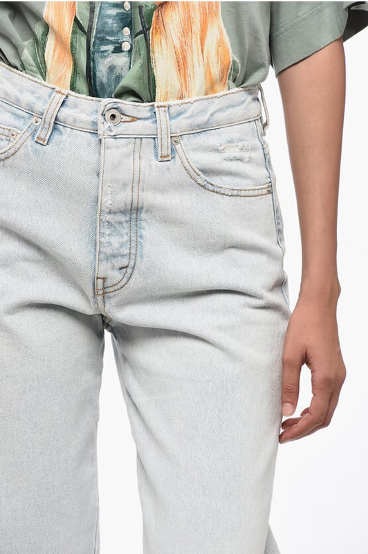 Denim Rules, Lente-Zomer, Lichtblauw, Normale pijp, Gemaakt in Italië, Vintage Effect, Lichte wassing, Gestreepte details, 5 zakken, Contrasterende stiksels, Applicaties, Enkele stukken, Enkelomtrek 24 cm