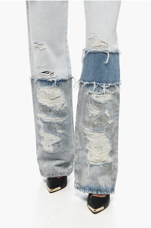 Denim Rules, Lente-Zomer, Lichtblauw, Normale pijp, Gemaakt in Italië, Vintage Effect, Lichte wassing, Gestreepte details, 5 zakken, Contrasterende stiksels, Applicaties, Enkele stukken, Enkelomtrek 24 cm