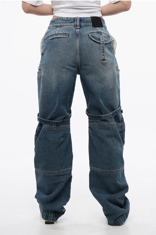 Denim Rules, Lente-Zomer, Blauw, 5 zakken, Denim katoen, Contrasterende stiksels, Zakken, Knopen, Riemlussen, Logo, Wijde pijpen, Gemaakt in Italië