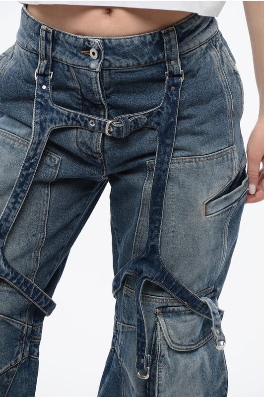 Denim Rules, Lente-Zomer, Blauw, 5 zakken, Denim katoen, Contrasterende stiksels, Zakken, Knopen, Riemlussen, Logo, Wijde pijpen, Gemaakt in Italië