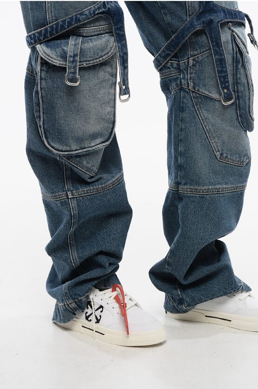 Denim Rules, Lente-Zomer, Blauw, 5 zakken, Denim katoen, Contrasterende stiksels, Zakken, Knopen, Riemlussen, Logo, Wijde pijpen, Gemaakt in Italië