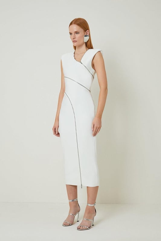 Bandage Form Fitting Zip Detail Midi Dress