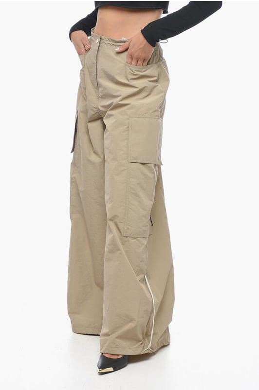 Primavera-Verano, Beige, Multibolsillos, Cintura con cordón, Botones, Cierre de cremallera, Hecho en Italia, Cierre frontal, Parte delantera plana, Cintura alta, SAFARI, MATIZES TIERRA