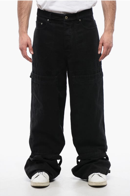 Frühling-Sommer, Schwarz, Denim-Baumwolle, Gürtelschlaufen, Taschen, Schlag und weites Bein, Made in Italy, Denim Rules, Knöchel 32 cm