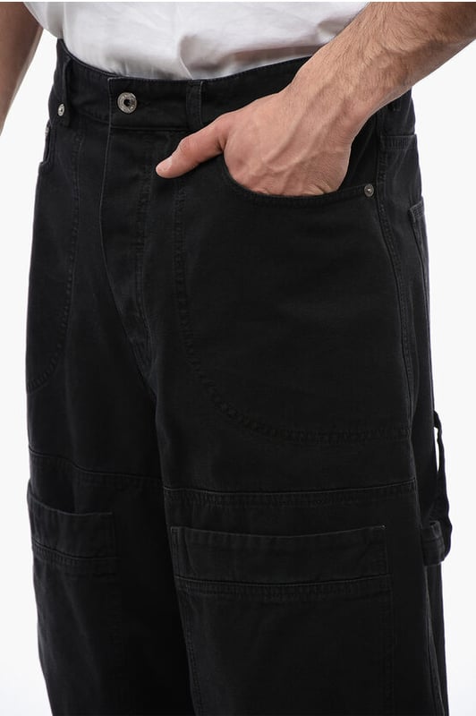 Frühling-Sommer, Schwarz, Denim-Baumwolle, Gürtelschlaufen, Taschen, Schlag und weites Bein, Made in Italy, Denim Rules, Knöchel 32 cm