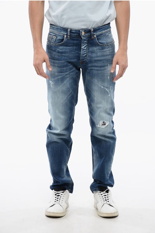 Denim Rules, Vår-Sommar, Blå, Normal passform, Tillverkad i Italien, 5 fickor, Denimbomull, Bälteshällor, Fotled 18 cm