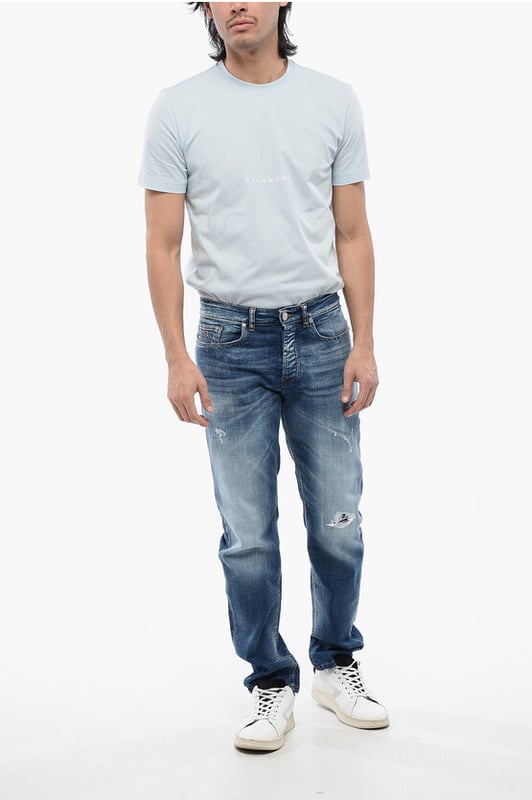 Denim Rules, Vår-Sommar, Blå, Normal passform, Tillverkad i Italien, 5 fickor, Denimbomull, Bälteshällor, Fotled 18 cm