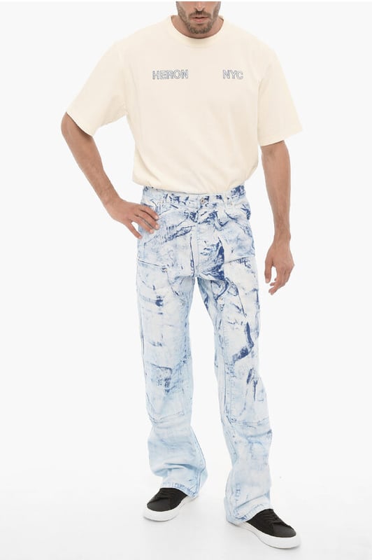 Denim Rules, Vår-Sommar, Blå, Delave-effekt, Denimbomull, Knappar, Bälteshällor, Fickor, Tillverkad i Italien, Utsvängda och vida ben, Vintage-effekt, Fotled: 25 cm