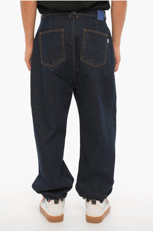 Denim Rules, Vår-Sommar, Blå, Kontrastsömmar, Logotyp, Bälteshällor, Tillverkad i Italien, 4 fickor, Denimbomull, Knappar, Fotled: 17 cm