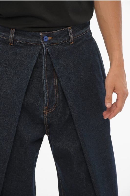 Denim Rules, Vår-Sommar, Blå, Kontrastsömmar, Logotyp, Bälteshällor, Tillverkad i Italien, 4 fickor, Denimbomull, Knappar, Fotled: 17 cm