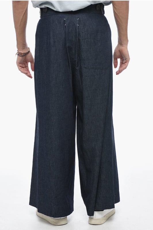 Denim Rules, Primavera-Verano, Azul, Botones, Algodón denim, Hecho en Italia, Casual, Pierna ancha y acampanada, 3 bolsillos, Lavado oscuro, Tobillo 40cm