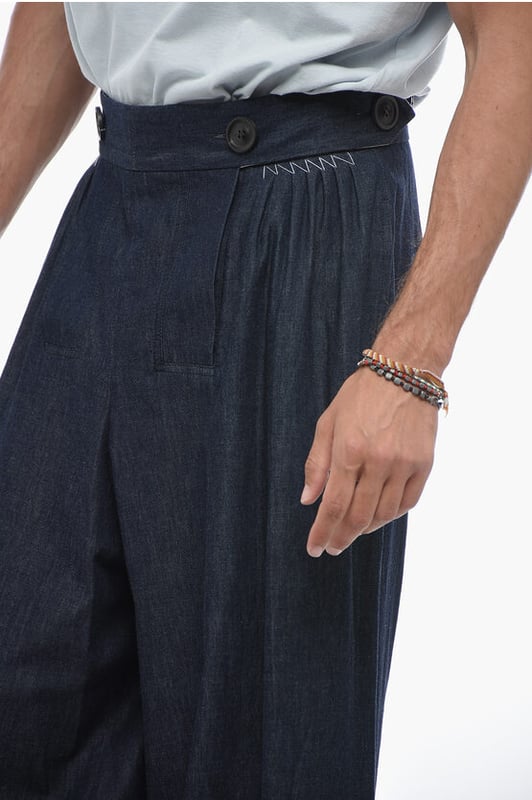 Denim Rules, Primavera-Verano, Azul, Botones, Algodón denim, Hecho en Italia, Casual, Pierna ancha y acampanada, 3 bolsillos, Lavado oscuro, Tobillo 40cm