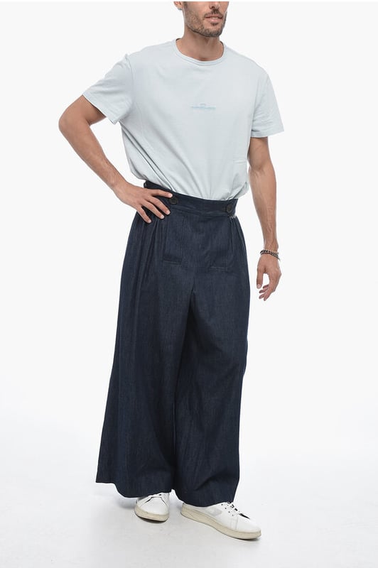 Denim Rules, Primavera-Verano, Azul, Botones, Algodón denim, Hecho en Italia, Casual, Pierna ancha y acampanada, 3 bolsillos, Lavado oscuro, Tobillo 40cm