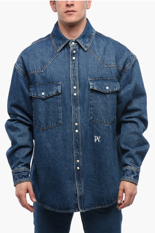 Botones, Mangas con botones, Algodón denim, 2 bolsillos, Hecho en Italia, Cierre frontal, Casual, Primavera-Verano, Azul, Mangas largas, Denim Rules