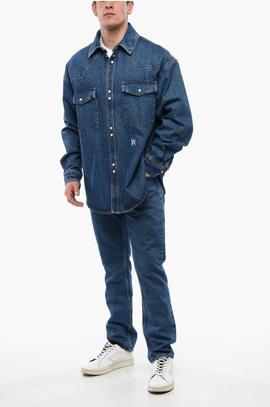 Botones, Mangas con botones, Algodón denim, 2 bolsillos, Hecho en Italia, Cierre frontal, Casual, Primavera-Verano, Azul, Mangas largas, Denim Rules