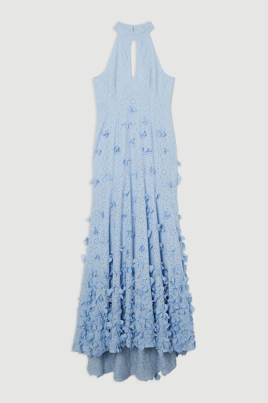 Petal Applique Embellished Broderie Rosette Maxi Dress