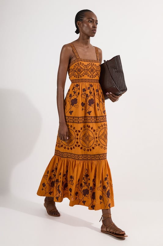 Get summer ready in our midaxi dress, with embroidered floral detailing, a straight neckline that accentuates the bust, a fit and flare silhouette which flatters every silhouette, and a cut out feature in the back. Pair it with strappy sandals for an elevated daytime look, perfect for summer days and holidays. Floral & Geo Embroidered Woven Midaxi High Quality Embroidered Detailing Universally Flattering Fit and Flare Silhouette Straight Neckline Statement Cut Out in Back Dramatic, Long Length Button Fastening in BackDiscover this seasons floral dresses or browse the full collection of women's dresses now.