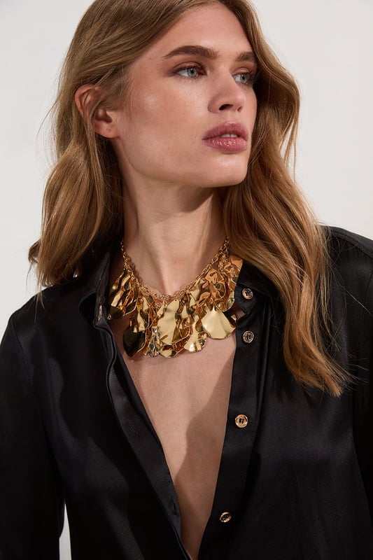 Gold Double Layer Statement Necklace
