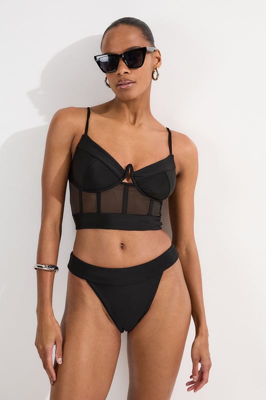 Panelled Mesh Cup Detail Bikini Top