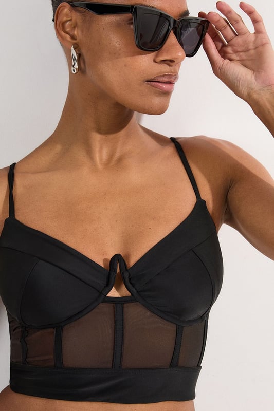 Panelled Mesh Cup Detail Bikini Top