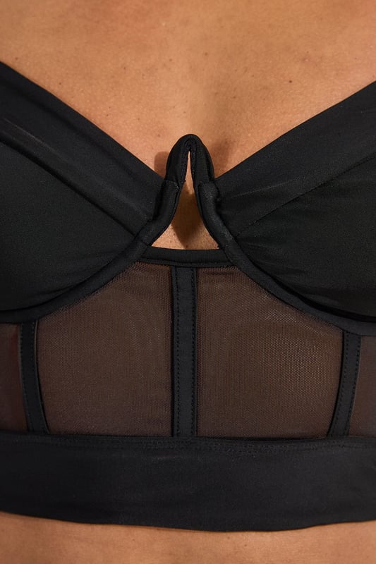 Panelled Mesh Cup Detail Bikini Top