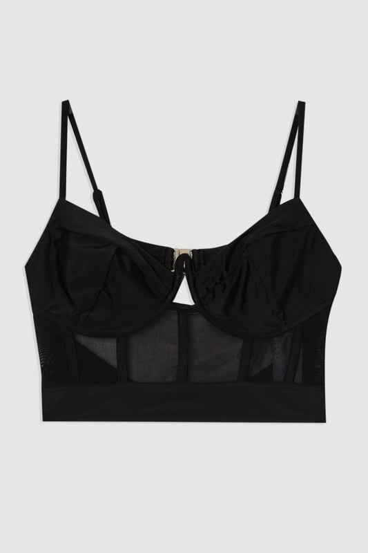 Panelled Mesh Cup Detail Bikini Top