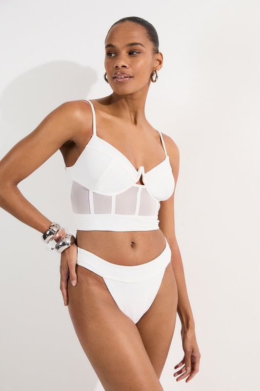 Panelled Mesh Cup Detail Bikini Top
