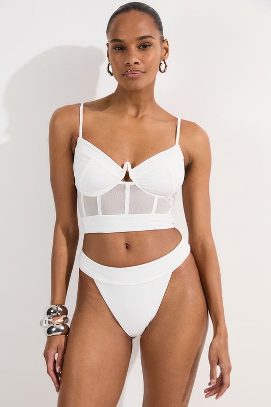 Panelled Mesh Cup Detail Bikini Top