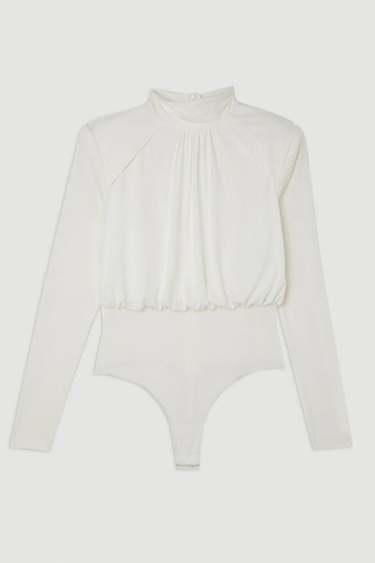 A versatile piece crafted with structured form, this piece is crafted from jersey crepe that drapes the silhouette. Featuring power shoulders and a high neck for a confident touch, finished with long sleeves.Crepe fabricHigh neckLong sleevesDiscover this seasons bodysuits or browse the full collection of women's tops now.