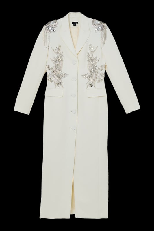Crystal Embellished Tailored Tuxedo Blazer Midaxi Dress