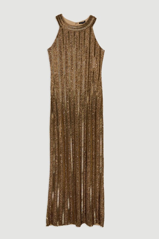 Petite Embellished And Beaded Woven Column Midi Dress