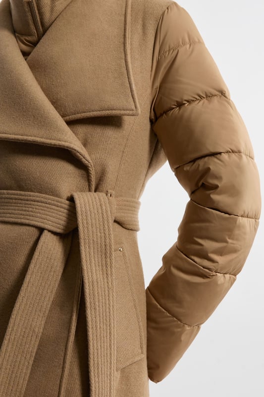 Wool Blend Hybrid Puffer Belted Midi Coat