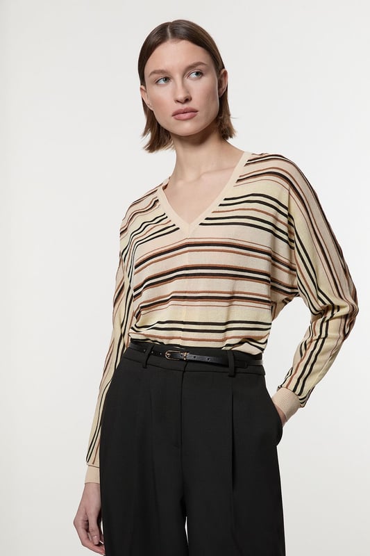 Lightweight knitted jumper with delicate stitch detailing Elegant V-neckline for a flattering silhouette Relaxed fit with dropped shoulders for effortless style Versatile design suitable for various daywear occasions Subtle texture adds visual interest to the garment  This Karen Millen lightweight knitted jumper is the epitome of casual sophistication. The delicate stitch detailing adds a touch of refinement to this everyday essential, while the V-neckline creates a flattering frame for your dcolletage. Perfect for those laid-back days when you want to look put-together without trying too hard. Style it with wide-leg trousers and a slim belt for a chic daytime ensemble, or pair it with your favourite jeans for a relaxed weekend look. The versatility of this jumper makes it ideal for family gatherings, brunch dates, or casual outings. Its lightweight nature allows for easy layering, making it a go-to piece for transitional weather. Remember to accessorise with minimalist jewellery to complement the jumper's understated elegance.