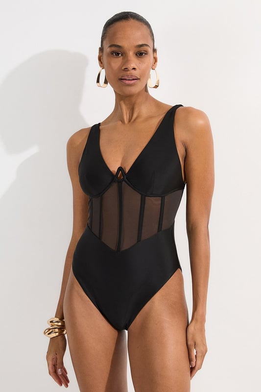 Panelled Mesh Cup Detail Swimsuit