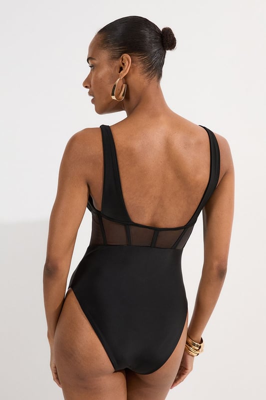 Panelled Mesh Cup Detail Swimsuit