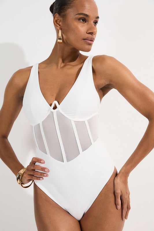 Panelled Mesh Cup Detail Swimsuit