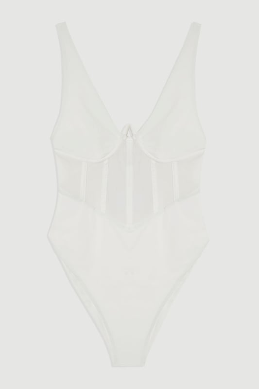 Panelled Mesh Cup Detail Swimsuit