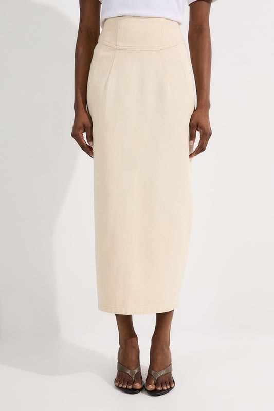 Sculpting the silhouette with a pencil fit, this contemporary maxi skirt is crafted from premium denim. Featuring a corset waist and stitch detail, invest in this skirt for a capsule wardrobe piece.DenimMaxi skirtCorset waistBrowse this seasons denim skirts or discover the full range of skirts now.Matching piece sold separately.
