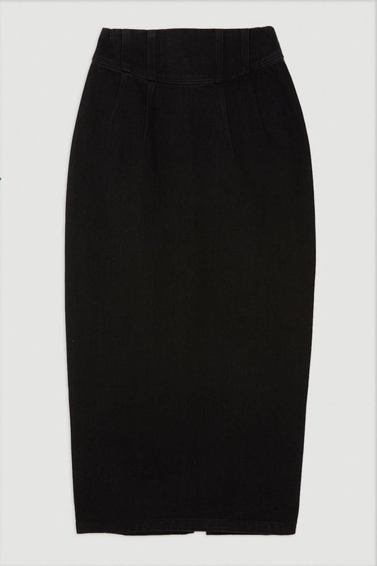 Sculpting the silhouette with a pencil fit, this contemporary maxi skirt is crafted from premium denim. Featuring a corset waist and stitch detail, invest in this skirt for a capsule wardrobe piece.DenimMaxi skirtCorset waistBrowse this seasons denim skirts or discover the full range of skirts now.Matching piece sold separately.