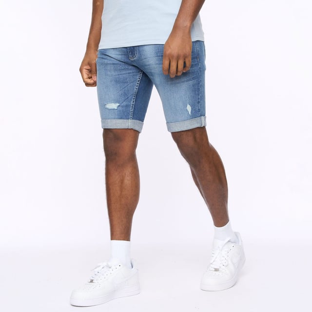 Mens Crosshatch Riptrey Abraised Denim Shorts in mid wash- 5-pocket construction- Zip fly and button fastening- Ripped and distressed detailing.- 100% Cotton.  Machine washable- Ref: CH2R121868MWSTK1