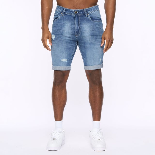 Mens Crosshatch Riptrey Abraised Denim Shorts in mid wash- 5-pocket construction- Zip fly and button fastening- Ripped and distressed detailing.- 100% Cotton.  Machine washable- Ref: CH2R121868MWSTK1