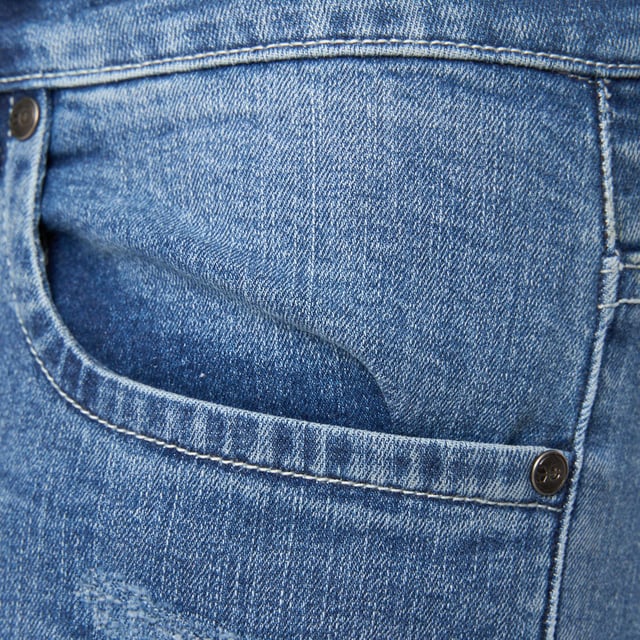 Mens Crosshatch Riptrey Abraised Denim Shorts in mid wash- 5-pocket construction- Zip fly and button fastening- Ripped and distressed detailing.- 100% Cotton.  Machine washable- Ref: CH2R121868MWSTK1