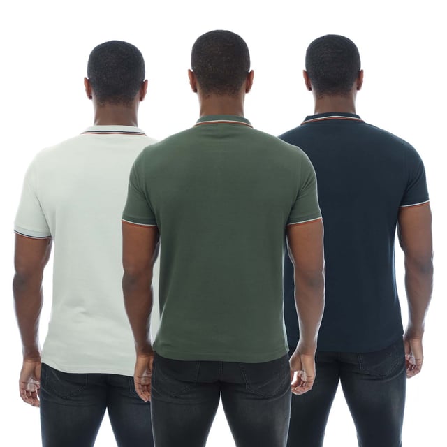 Mens Duck and Cover 3 Pack of Melports Polo Shirts in multi colour.- Turn down collar.- Short sleeves with ribbed cuffs.- Three button placket.- Contrast stripe details.- 3- pack.- 100% Cotton.- Ref: DC2M123565ML