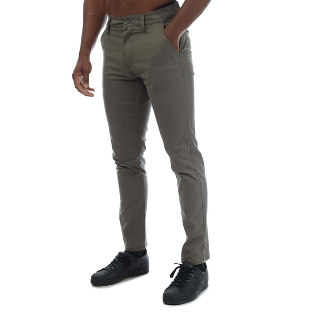 Mens Duck and Cover Moretor Chino Pants in olive.- Zip fly and button fastening.- Front slant pockets and inner coin pocket with tonal rubber print logo.- Rear welt pockets- Slim fit.- 98% Cotton  2% Elastane.  Machine washable.  - Ref: DC2B121588OLV