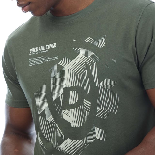 Mens Duck and Cover Cheymore 5 Pack T-Shirts.- Comprises one x beige  grey marl  navy  khaki and white cotton t-shirt.- Ribbed crew neck.- Short sleeves.- Assorted Duck and Cover graphics printed to front.- 100% Cotton.  Machine washable.  - Ref: DC2A123452ASPlease note this style is sold as a set.  Returns will only be accepted if both items are returned together.