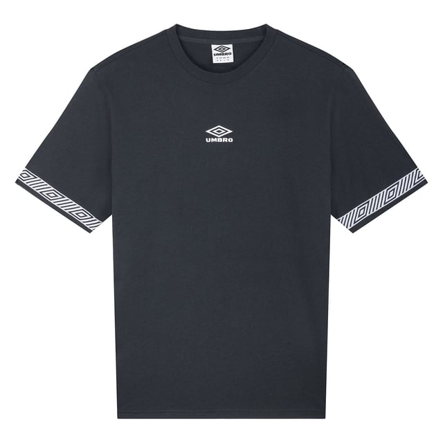 This wardrobe essential boasts a relaxed fit  providing both comfort and style for your everyday wear. The crew neck rib adds a classic touch while the woven pattern tape around the sleeves lends a unique and contemporary flair. To top it off  our embroidered lifestyle logo on the front chest speaks to quality and authenticity  making this t-shirt the perfect choice for those who appreciate a blend of comfort and fashion in their clothing.