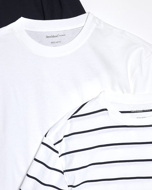 Pack of 3, Slim fit, Striped, Crew neckline, Multi coloured, Short sleeved