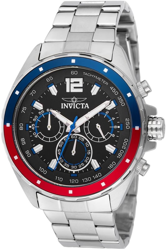 El Invicta 49362 tiene una caja de acero inoxidable de 44 millimetros con una esfera negro.
Esta modelo funciona con un movimiento de Cuarzo preciso.
Resistencia a la presión de aqua de 5 bares.
Este modelo es parte de la colección Invicta Speedway.

2 años de garantía Invicta.