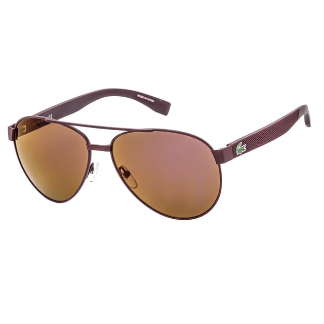 Elevate your style with these sophisticated Lacoste Matte Red Framed Brown Lensed Sunglasses. The striking contrast between the bold matte red frames and rich brown lenses creates a distinctive look that commands attention. Crafted with Lacoste's renowned quality, these sunglasses offer both UV protection and fashion-forward appeal. Perfect for adding a touch of luxury to casual outfits or complementing your summer wardrobe. Experience the perfect blend of comfort, durability, and unmistakable Lacoste style that will set you apart from the crowd. 60X14X140, 100% Metal