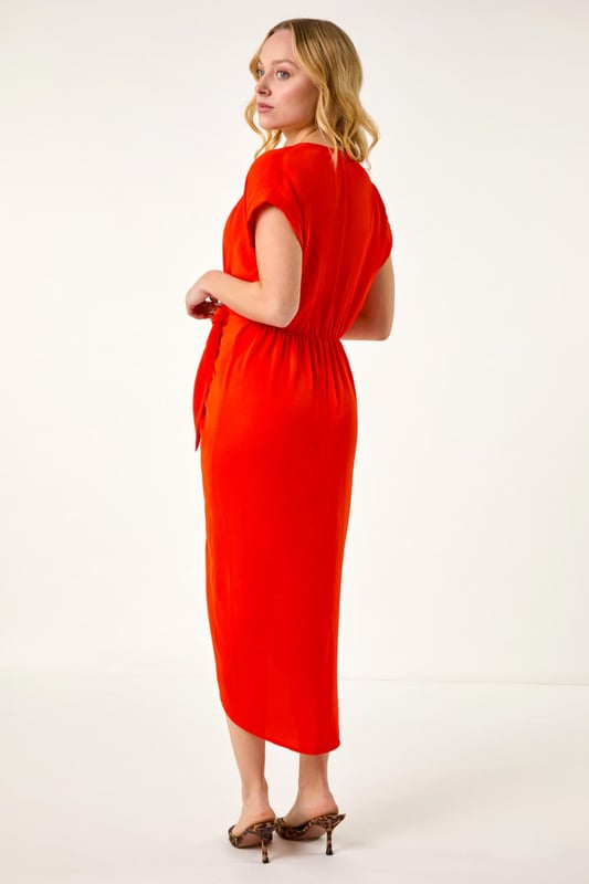Dusk Tie Detail Wrap Dress from Roman. Flatter your figure this season with our stylish Dusk wrap dress! Cut from a floaty woven fabric, this Summer dress embodies warm weather glamour with a flattering v-neckline, wrap bodice and playful short sleeves. Plain in colour for endless outfit opportunities with striking side splits, this glamorous day dress is sure to elevate your casual collection. Wear with wedges and you’re picnic-ready!